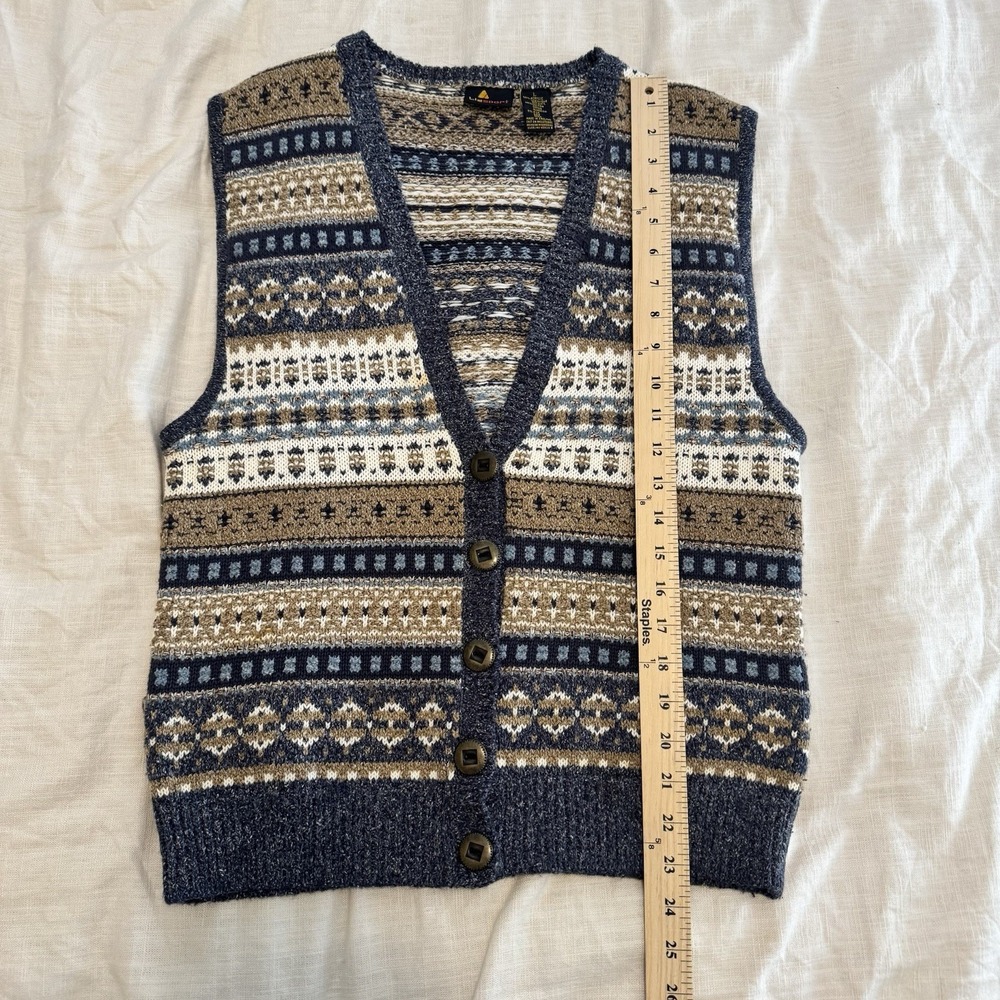 Vintage Liz Claiborne Sport Sweater‎ Vest Large Cardigan Fair Isle Grunge Aztec - Picture 2 of 6